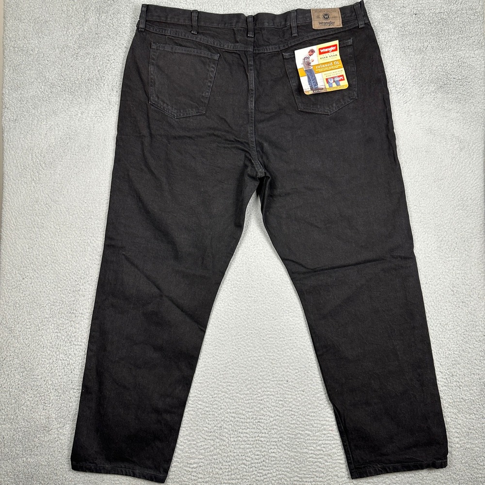 NEW Wrangler Jeans Mens 46X32 Five Star Relaxed Fit Black Denim Straight Leg